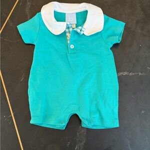Turquoise Baby Romper with White Collar